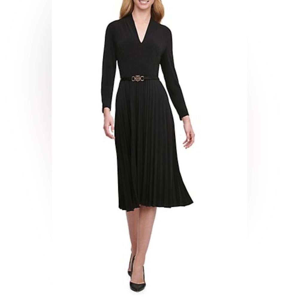 Tommy Hilfiger~Fit & Flare Pleated Belted Dress ~Sz 14~NWT